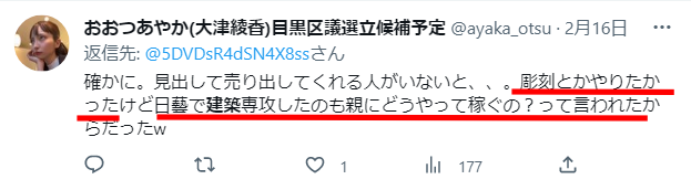 大津綾香の大学入学前の彫刻に関するポスト